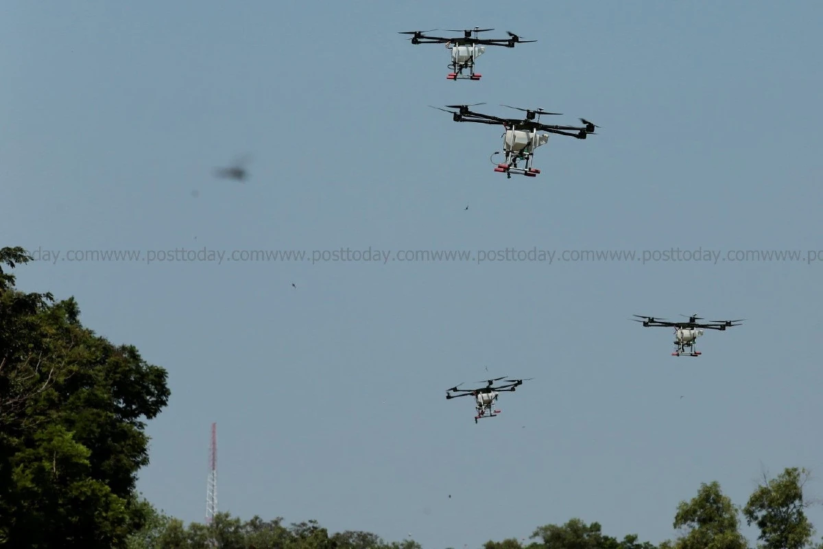 นำโดรนบินทดสอบฉีดน้ำลดฝุ่นละออง เล็งนำออกปฏิบัติการจริง4พื้นที่