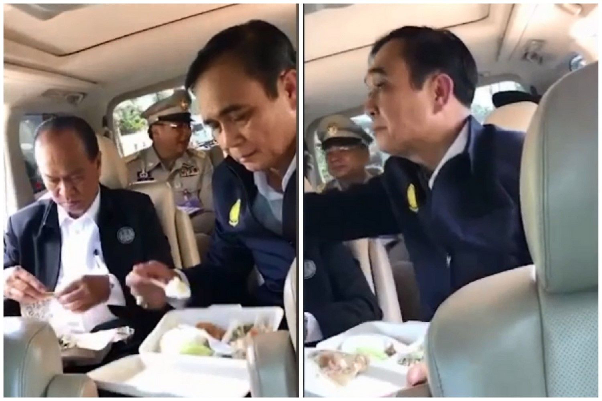 เผยคลิป"บิ๊กตู่"กินข้าวบนรถ หลังต้องเปลี่ยนเครื่องบินทำกำหนดการล่าช้า เผยคลิป"บิ๊กตู่"กินข้าวบนรถ หลังต้องเปลี่ยนเครื่องบินทำกำหนดการล่าช้า