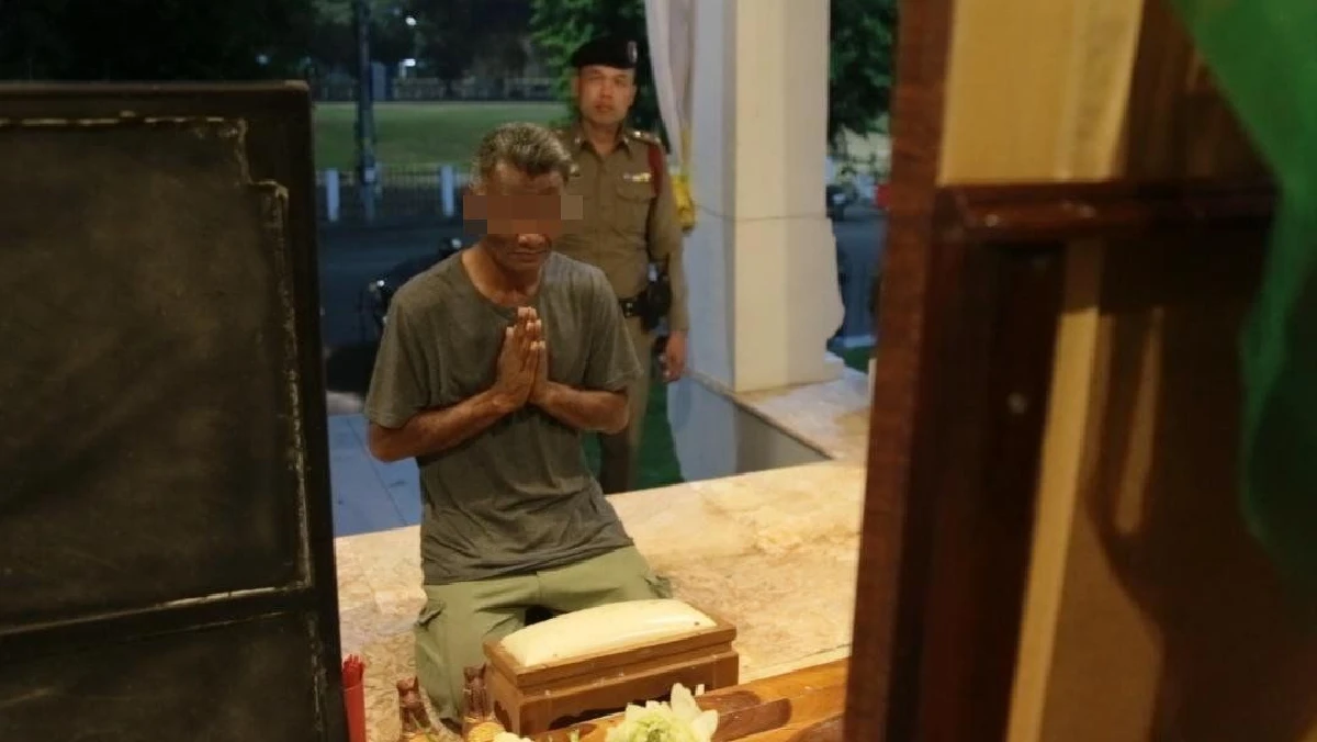 หนุ่มเพี้ยนกลัวสิ่งศักดิ์สิทธิ์หักคอยอมคืนพระพุทธรูปแก้บนศาลหลักเมือง