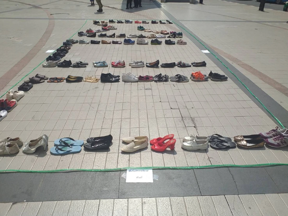 "เนติวิทย์" โชว์ผลงาน "สหบาทา กกต" หน้าหอศิลป์ 