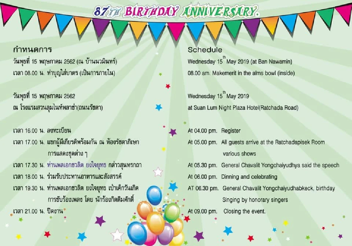 บิ๊กจิ๋ว ร่อนการ์ดเชิญจัดงานเบิร์ดเดย์อายุ 87 พร้อมกล่าวสุนทรกถา