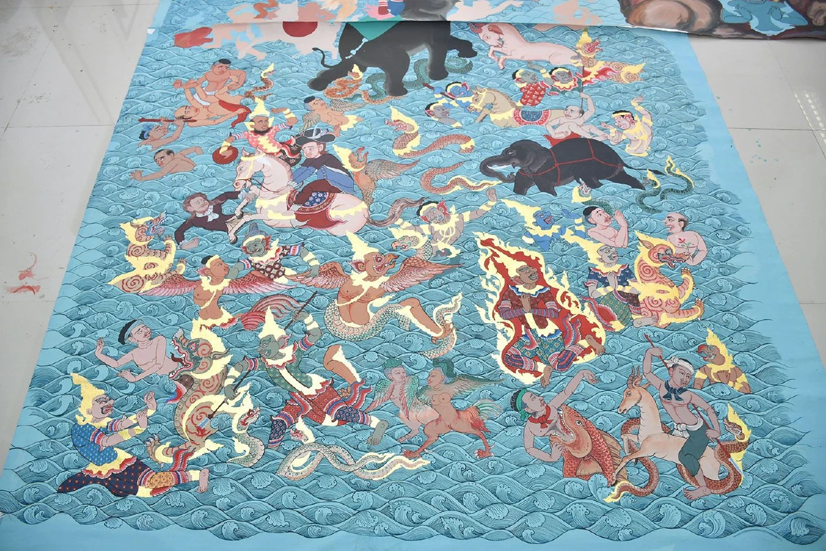 ศิลปะไทย มทร.ธัญบุรี เขียนผนังวิหาร วัดกำแพง