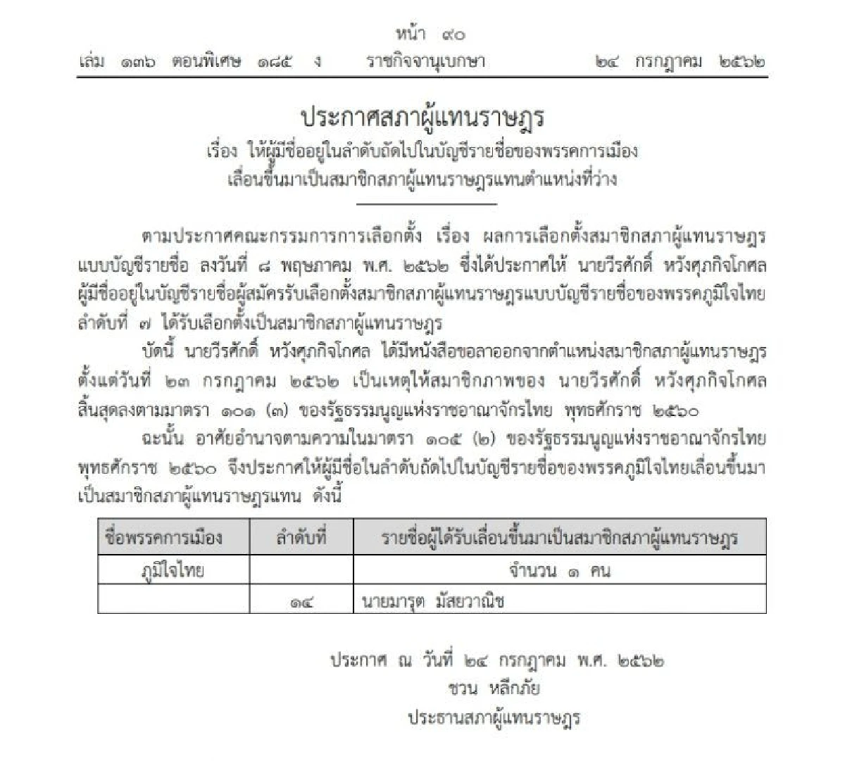 เลื่อน"เศรษฐพงศ์- มารุต"  ขึ้นเป็นส.ส.เข้าประชุมสภาฯพรุ่งนี้ทันที
