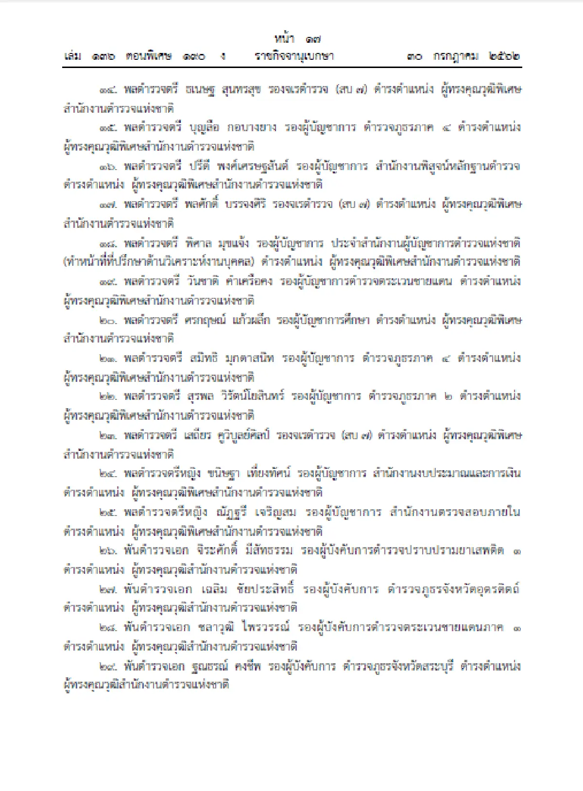 โปรดเกล้าฯแต่งตั้งข้าราชกาตตำรวจให้ดำรงตำแหน่งต่างๆ 55 ราย