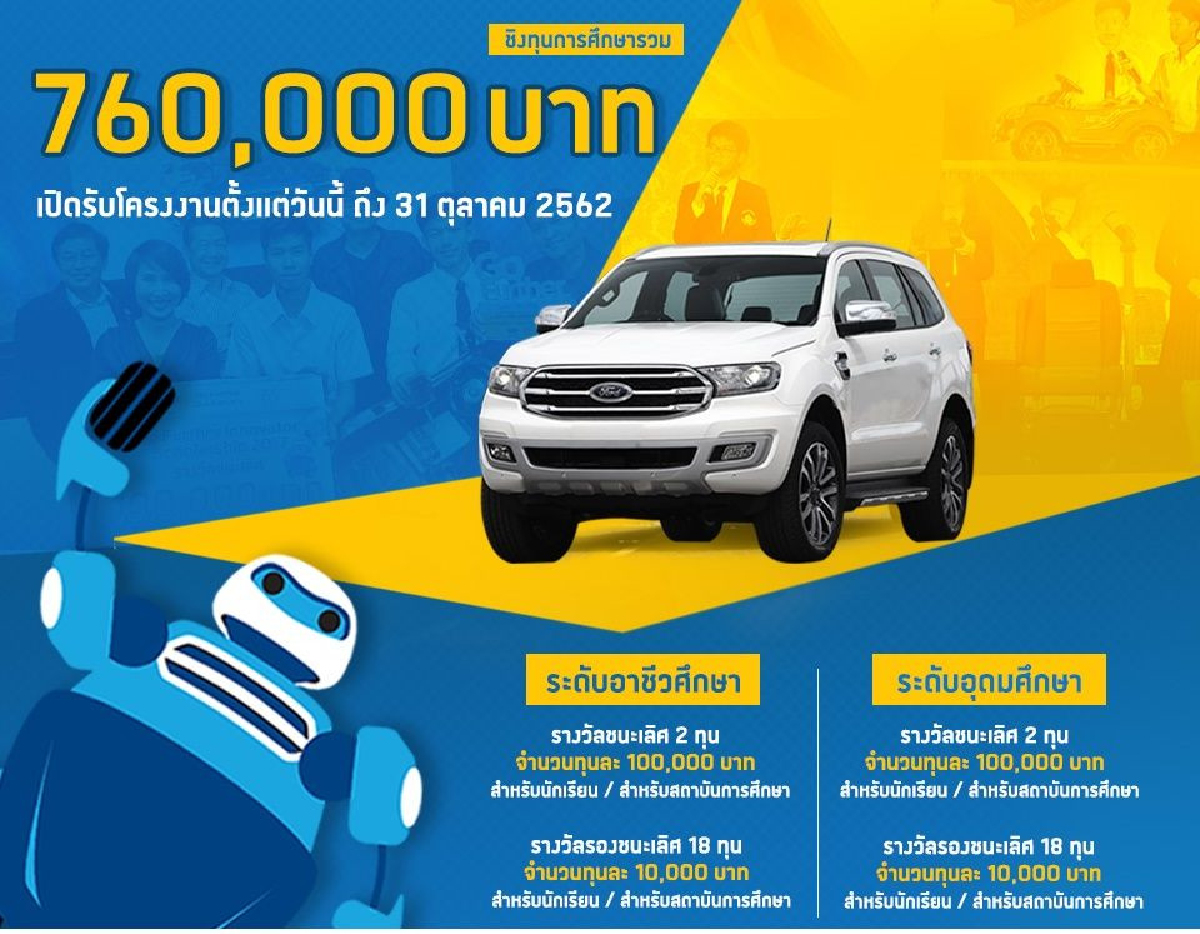 ฟอร์ดจัดแข่งขันโครงงานนวัตกรรมสิ่งประดิษฐ์ชิงทุนรวม760,000บาท ฟอร์ดจัดแข่งขันโครงงานนวัตกรรมสิ่งประดิษฐ์ชิงทุนรวม760,000บาท