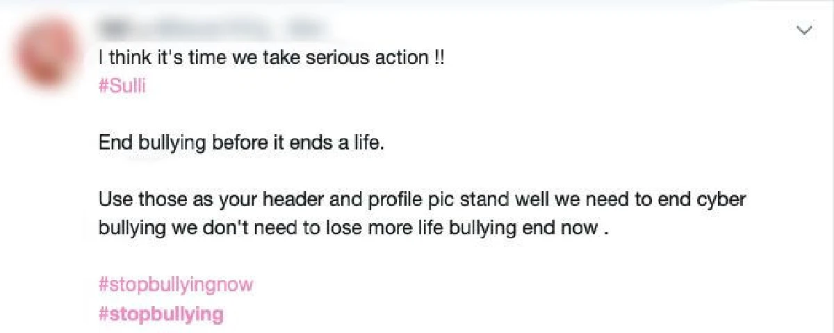 ชาวเน็ตแห่ติดแฮชแท็ก #stopbullying จากกรณีการจากไปของไอดอลสาว "ซอลลี่” วัย 25 ปี