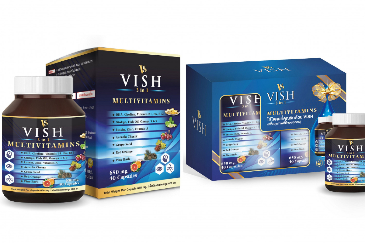 VISH 3in1 Multivitamins อาหารเสริมแบบเม็ดมาพร้อม 3 คุณประโยชน์ บำรุงสมอง สายตา ผิว ครบในกระปุกเดียว VISH 3in1 Multivitamins อาหารเสริมแบบเม็ดมาพร้อม 3 คุณประโยชน์ บำรุงสมอง สายตา ผิว ครบในกระปุกเดียว
