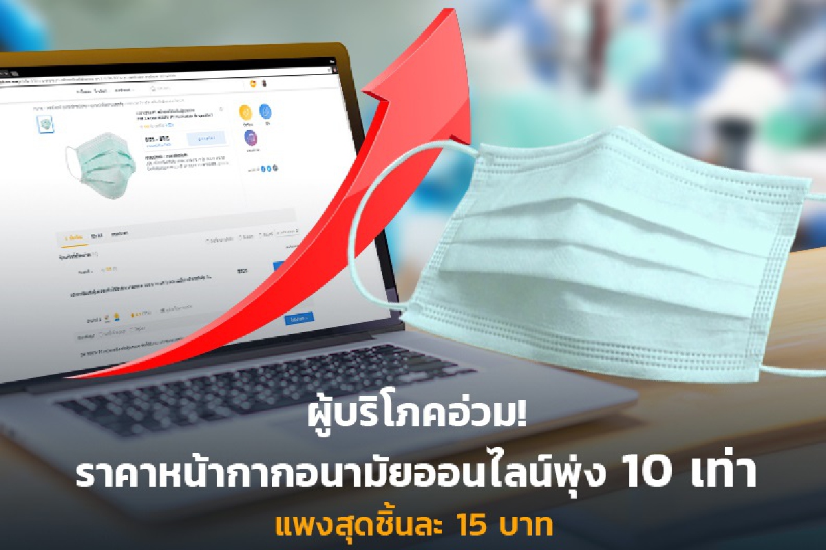 ผู้บริโภคอ่วม !! ราคาหน้ากากอนามัยออนไลน์พุ่ง 10 เท่า แพงสุดชิ้นละ 15 บาท ผู้บริโภคอ่วม !! ราคาหน้ากากอนามัยออนไลน์พุ่ง 10 เท่า แพงสุดชิ้นละ 15 บาท