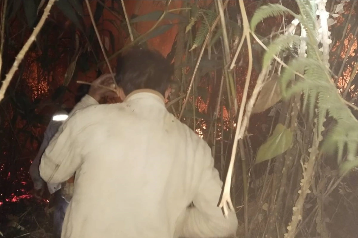 ชาวบ้านร่วมเจ้าหน้าที่อุทยานภูหินร่องกล้าช่วยดับไฟป่าทางขึ้นภูลมโล