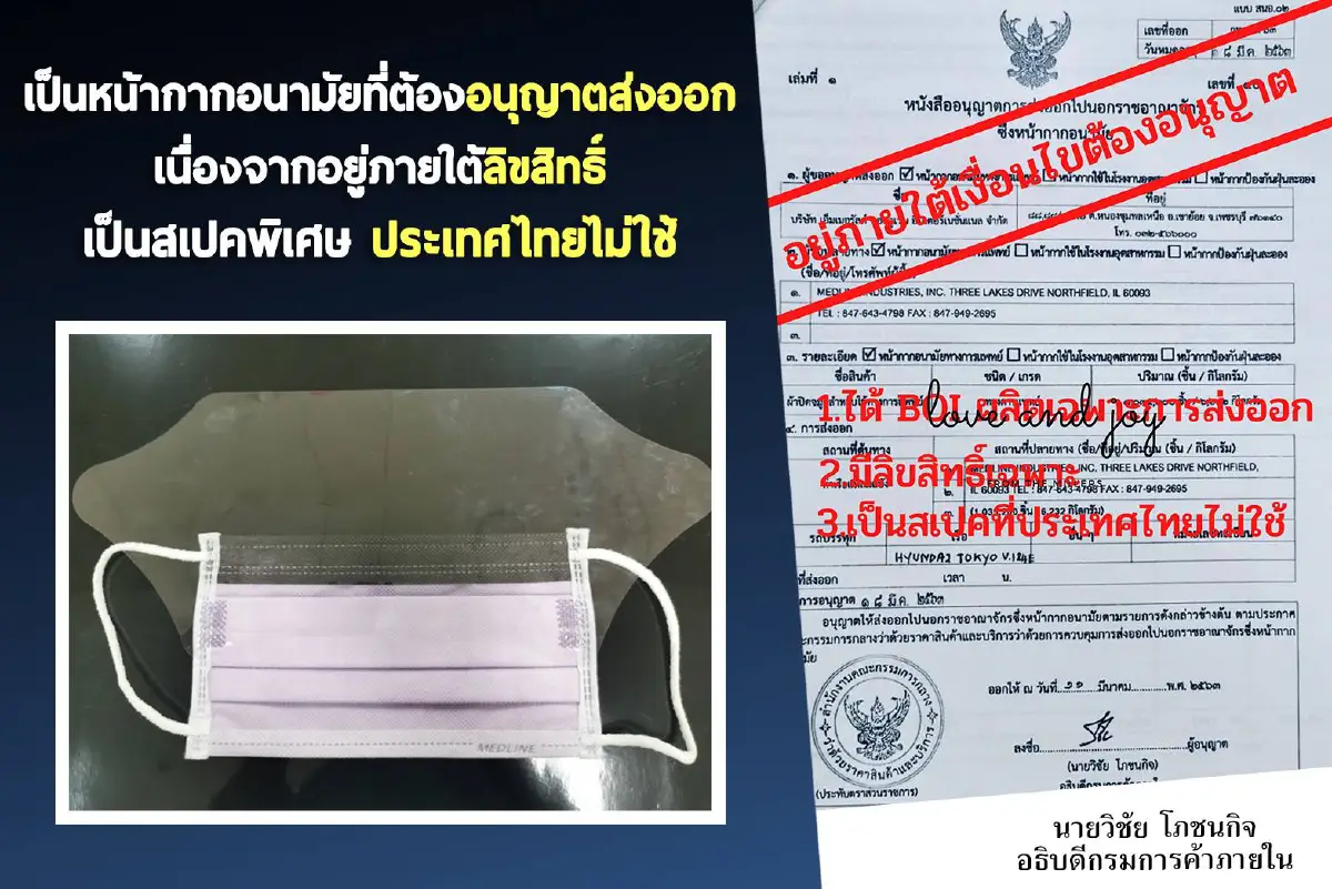 ยัน! ไม่เคยอนุญาตส่งออกหน้ากากอนามัยที่ใช้ได้ในประเทศแน่นอน 