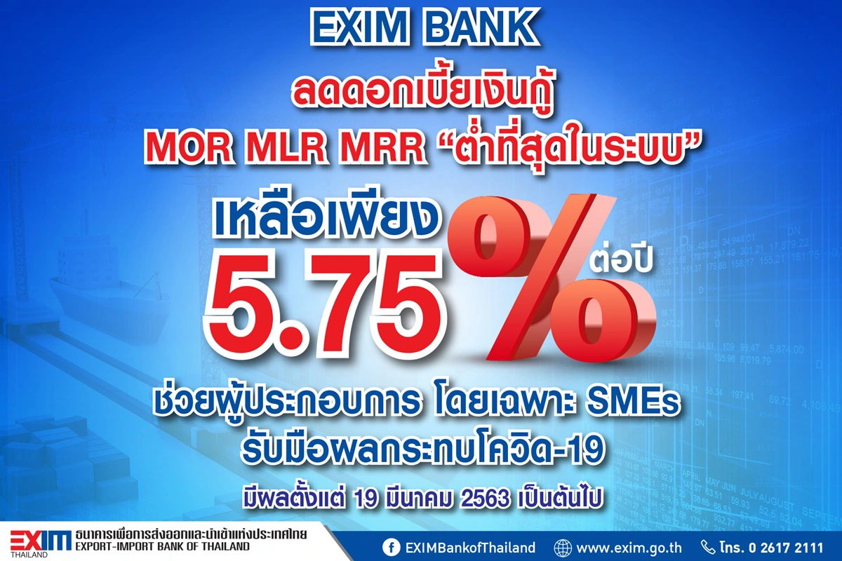 EXIM BANKลดดอกเบี้ยอีกช่วยเอสเอ็มอีเจอพิษโควิด-19