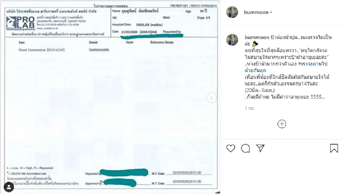 เหล่าคนใกล้ชิด “แพรวา ณิชาภัทร” ทยอยเผยผลตรวจ COVID-19 แล้ว