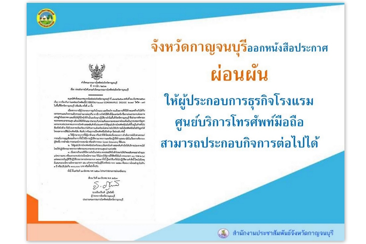 หวั่นโควิด-19ทำเศรษฐกิจพัง! ผู้ว่าฯกาญจน์ผ่อนผันผโรงแรม รีสอร์ท-ศูนย์บริการมือถือ หวั่นโควิด-19ทำเศรษฐกิจพัง! ผู้ว่าฯกาญจน์ผ่อนผันผโรงแรม รีสอร์ท-ศูนย์บริการมือถือ