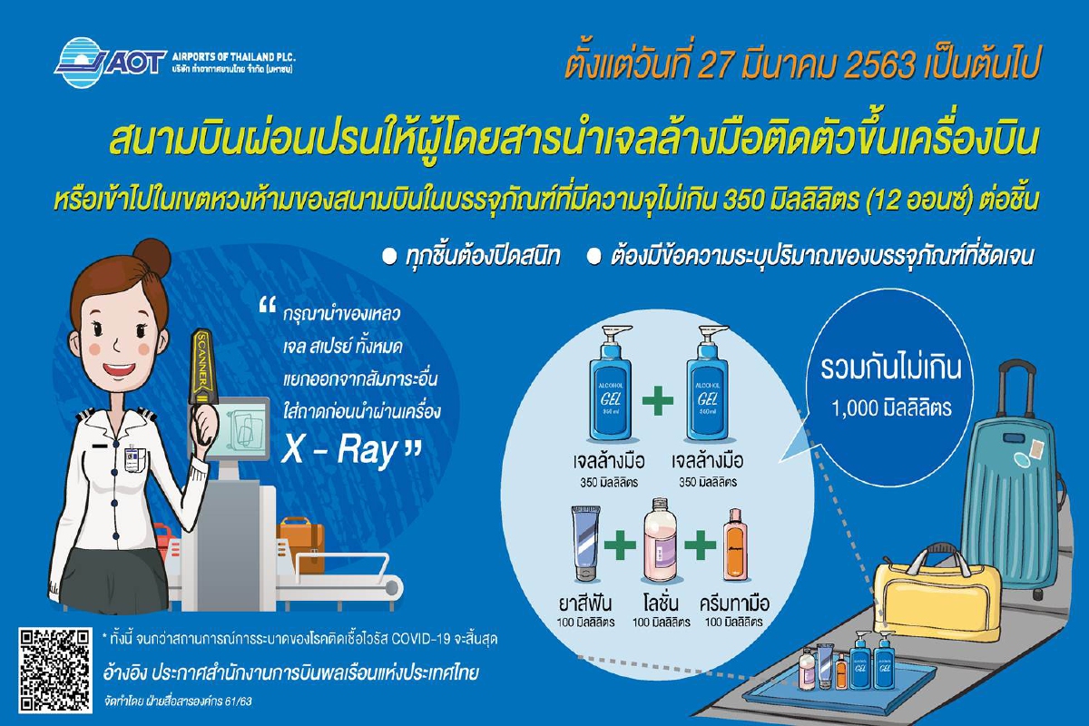 ทอท.ผ่อนปรนให้นำเจลล้างมือไม่เกิน350มล.ขึ้นเครื่องบินได้ ทอท.ผ่อนปรนให้นำเจลล้างมือไม่เกิน350มล.ขึ้นเครื่องบินได้