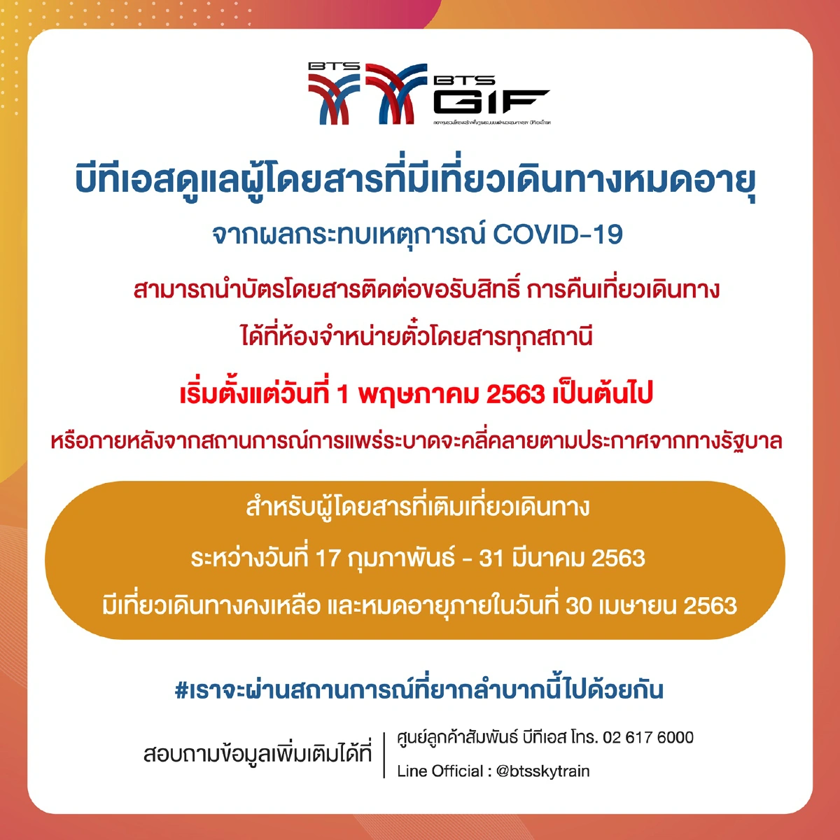 คืนเที่ยวเดินทาง บัตรบีทีเอส หมดอายุ จากผลกระทบโควิด-19