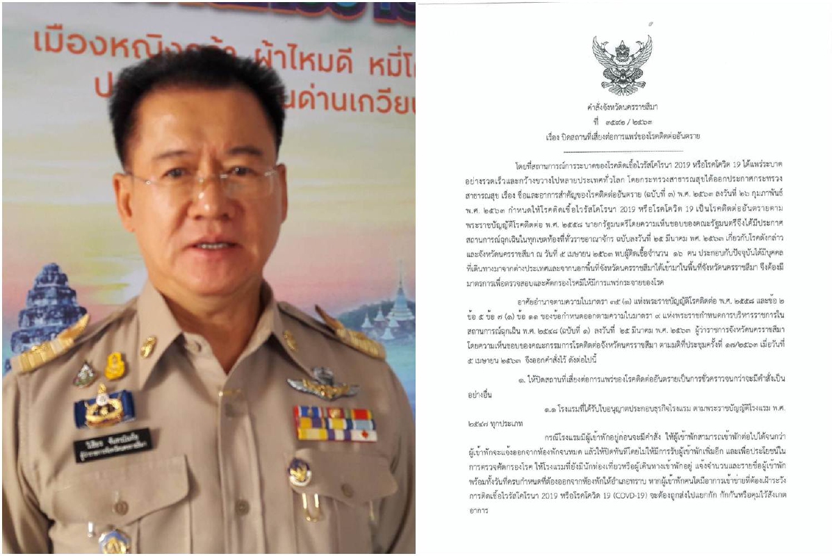 ผู้ว่าฯโคราชสั่งปิดโรงแรมทุกแห่งป้องกันโควิด-19แพร่ระบาด ผู้ว่าฯโคราชสั่งปิดโรงแรมทุกแห่งป้องกันโควิด-19แพร่ระบาด