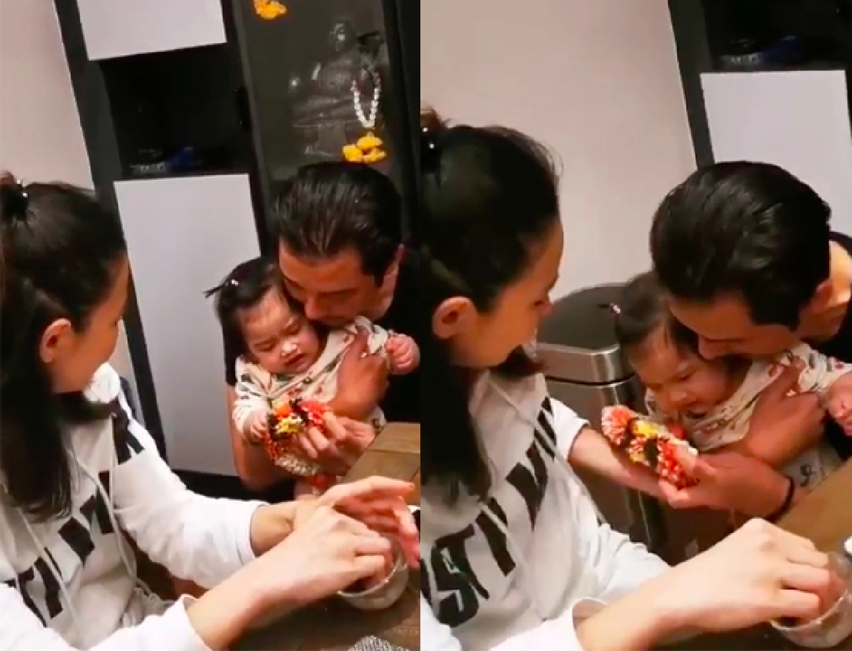 "หนุ่ม ศรราม" อุ้ม "น้องวีจิ" นำพวงมาลัยกราบ "แม่ติ๊ก" ในวันเกิด