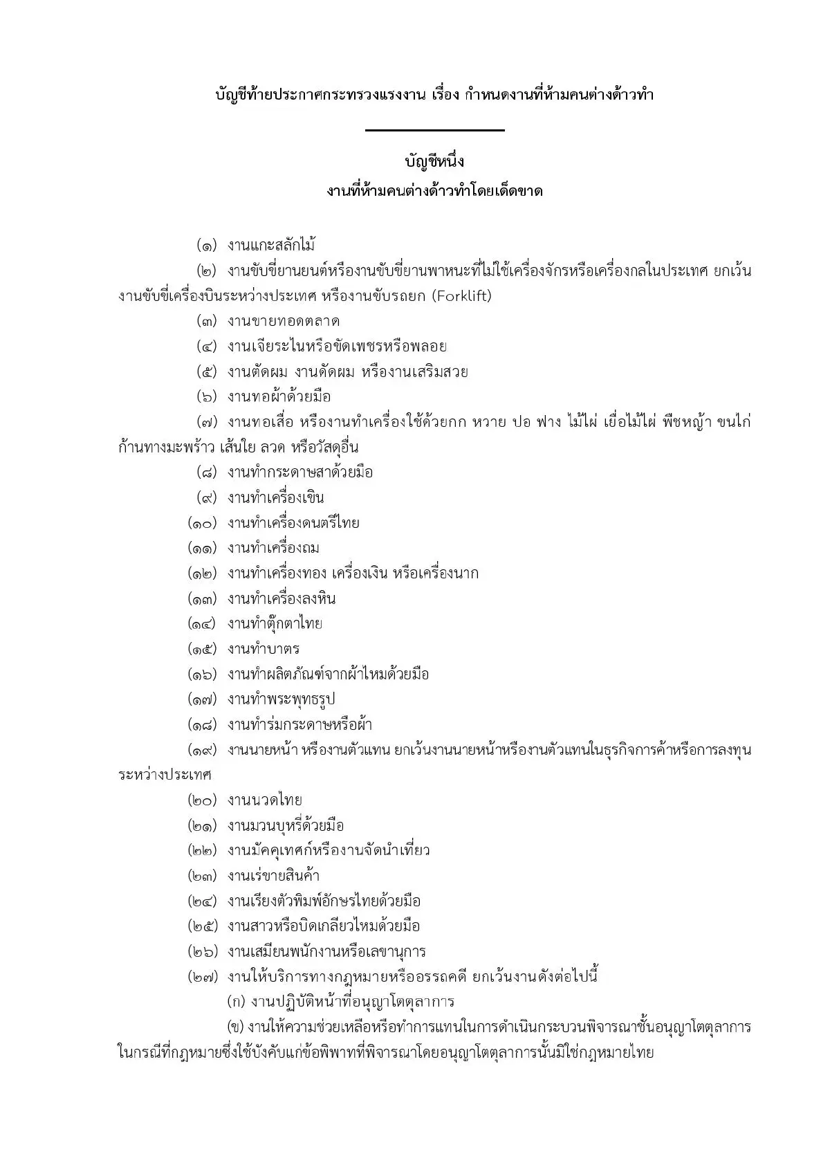 ประกาศงาน 27 อาชีพห้ามต่างด้าวทำเด็ดขาด