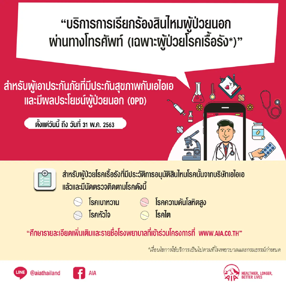 เอไอเอ จับมือโรงพยาบาล จ่ายสินไหมผู้ป่วยนอกผ่านโทรศัพท์