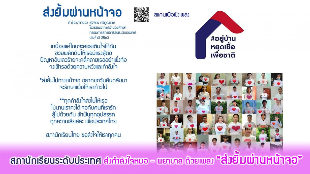 สภานร.แต่งเพลง"ส่งยิ้มผ่านหน้าจอ"ให้กำลังใจหมอ-พยาบาลสู้โควิด-19 สภานร.แต่งเพลง"ส่งยิ้มผ่านหน้าจอ"ให้กำลังใจหมอ-พยาบาลสู้โควิด-19
