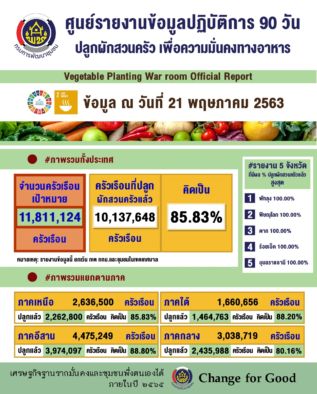 พช.ปลื้ม 5 จว.นำร่องปลูกผักสร้างคลังอาหารให้ชุมชนยุคโควิด-19 สำเร็จ 100 %
