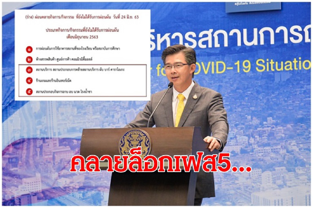 เปิดรายละเอียดฉบับร่าง คลายล็อคเฟส 5 ไฟเขียว "ผับ บาร์" ให้บริการ 1 กค. เปิดรายละเอียดฉบับร่าง คลายล็อคเฟส 5 ไฟเขียว "ผับ บาร์" ให้บริการ 1 กค.