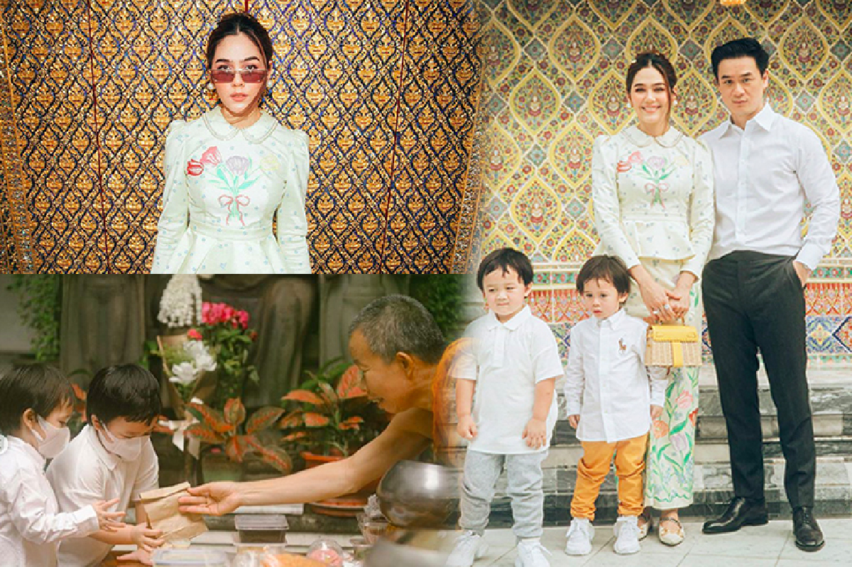 “ชมพู่” แต่งชุดไทยสุดสง่า พา “น้องสายฟ้า-น้องพายุ” และสามี เข้าวัดทำบุญ “ชมพู่” แต่งชุดไทยสุดสง่า พา “น้องสายฟ้า-น้องพายุ” และสามี เข้าวัดทำบุญ