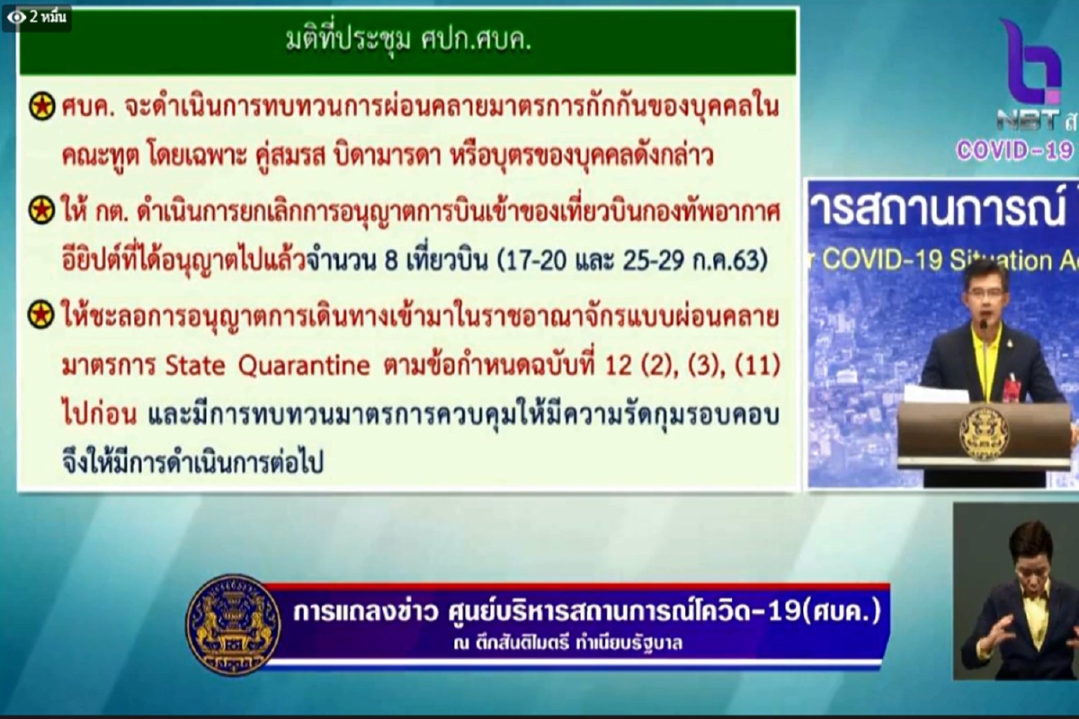 ศบค.สั่งยกเลิกเที่ยวบินกองทัพอียิปต์เข้าไทย-ชะลอให้เข้าประเทศแบบผ่อนคลาย ศบค.สั่งยกเลิกเที่ยวบินกองทัพอียิปต์เข้าไทย-ชะลอให้เข้าประเทศแบบผ่อนคลาย