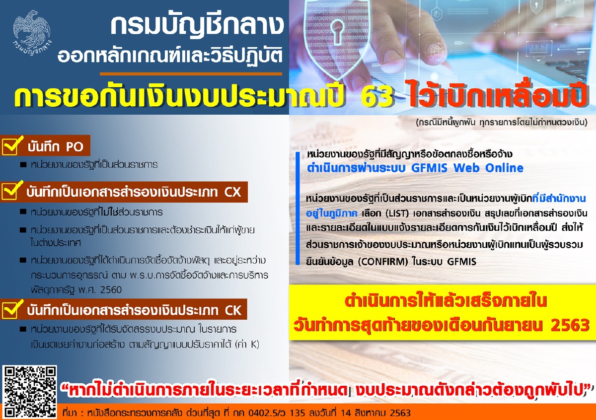 ยืดเวลาเบิกจ่ายงบปี2563อีก6เดือน ยืดเวลาเบิกจ่ายงบปี2563อีก6เดือน