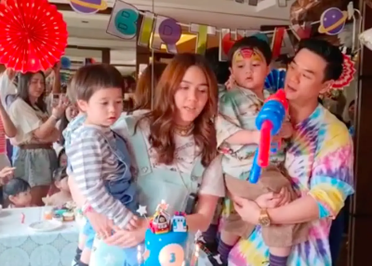 "แม่ชม-พ่อน็อต" จัดปาร์ตี้ฉลองวันเกิดให้ “น้องสายฟ้า-น้องพายุ” อายุครบ 3 ขวบอย่างอบอุ่น 