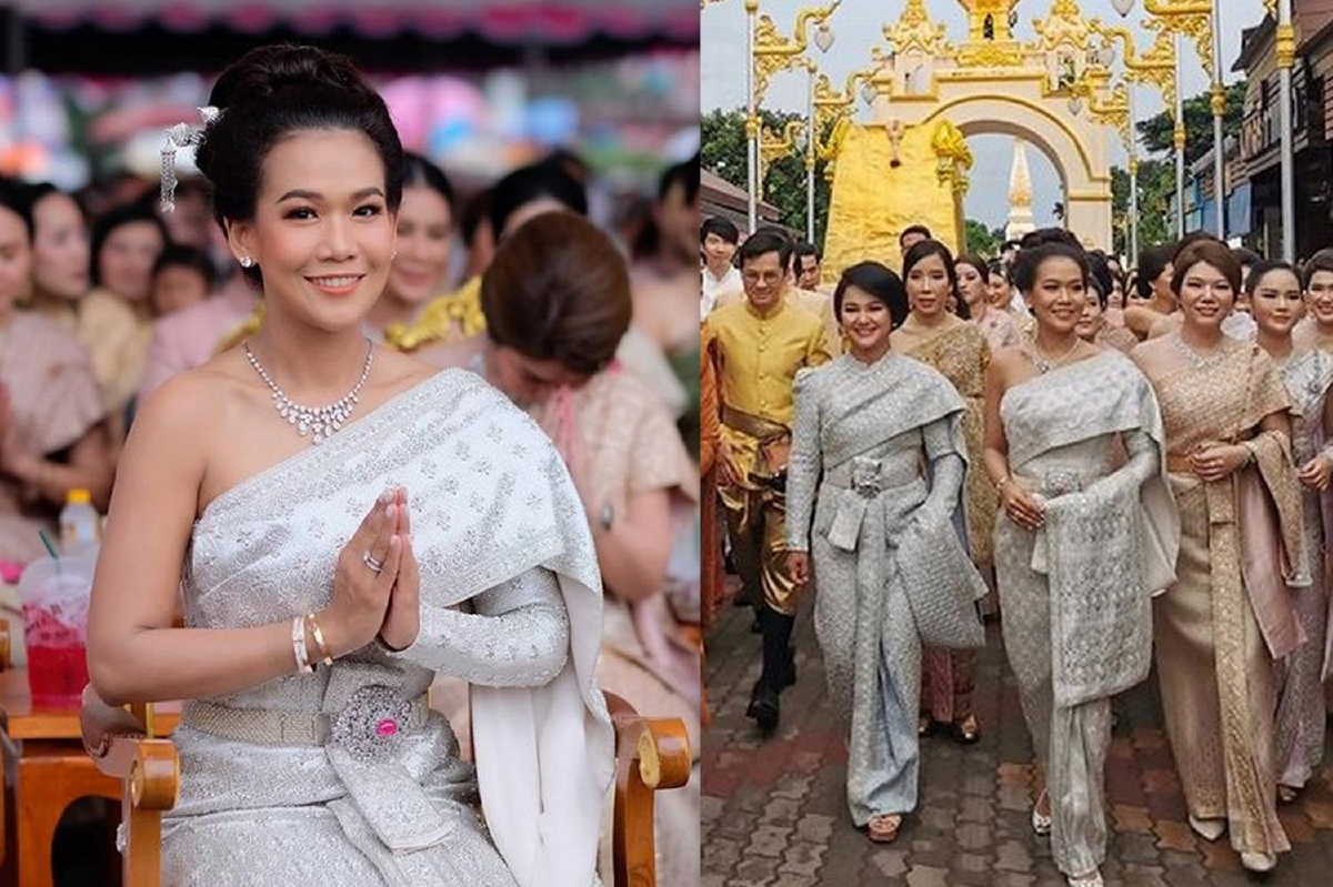 กาละแมร์ แต่งชุดไทยสวยจัดเต็ม ถวายทองหุ้มปลียอดส่วนฐานพระธาตุพนม กาละแมร์ แต่งชุดไทยสวยจัดเต็ม ถวายทองหุ้มปลียอดส่วนฐานพระธาตุพนม