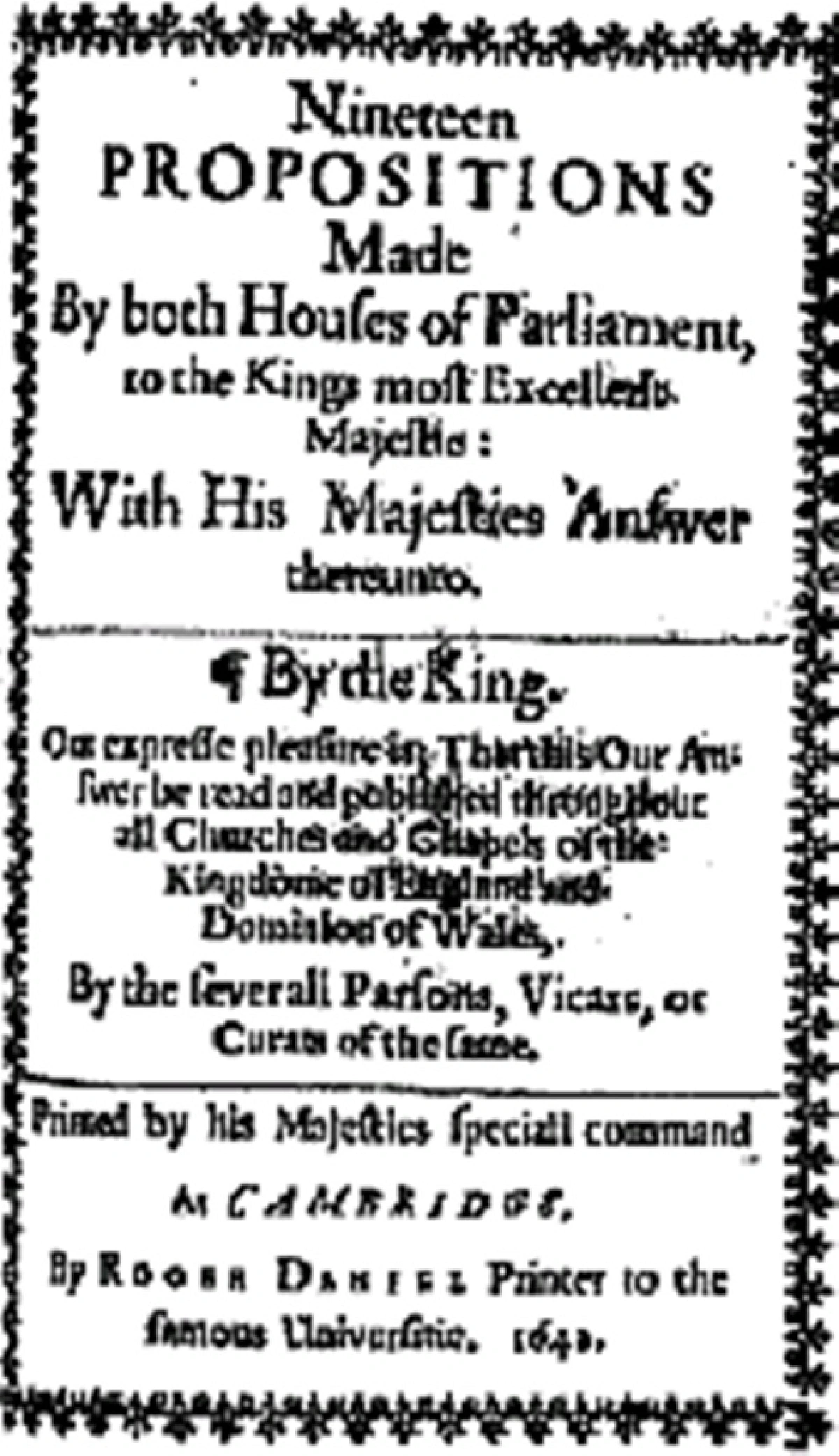 พระราชหัตถเลขาตอบของพระเจ้าชาร์ลสที่หนึ่งต่อข้อเรียกร้องสิบเก้าประการของฝ่ายรัฐสภา
