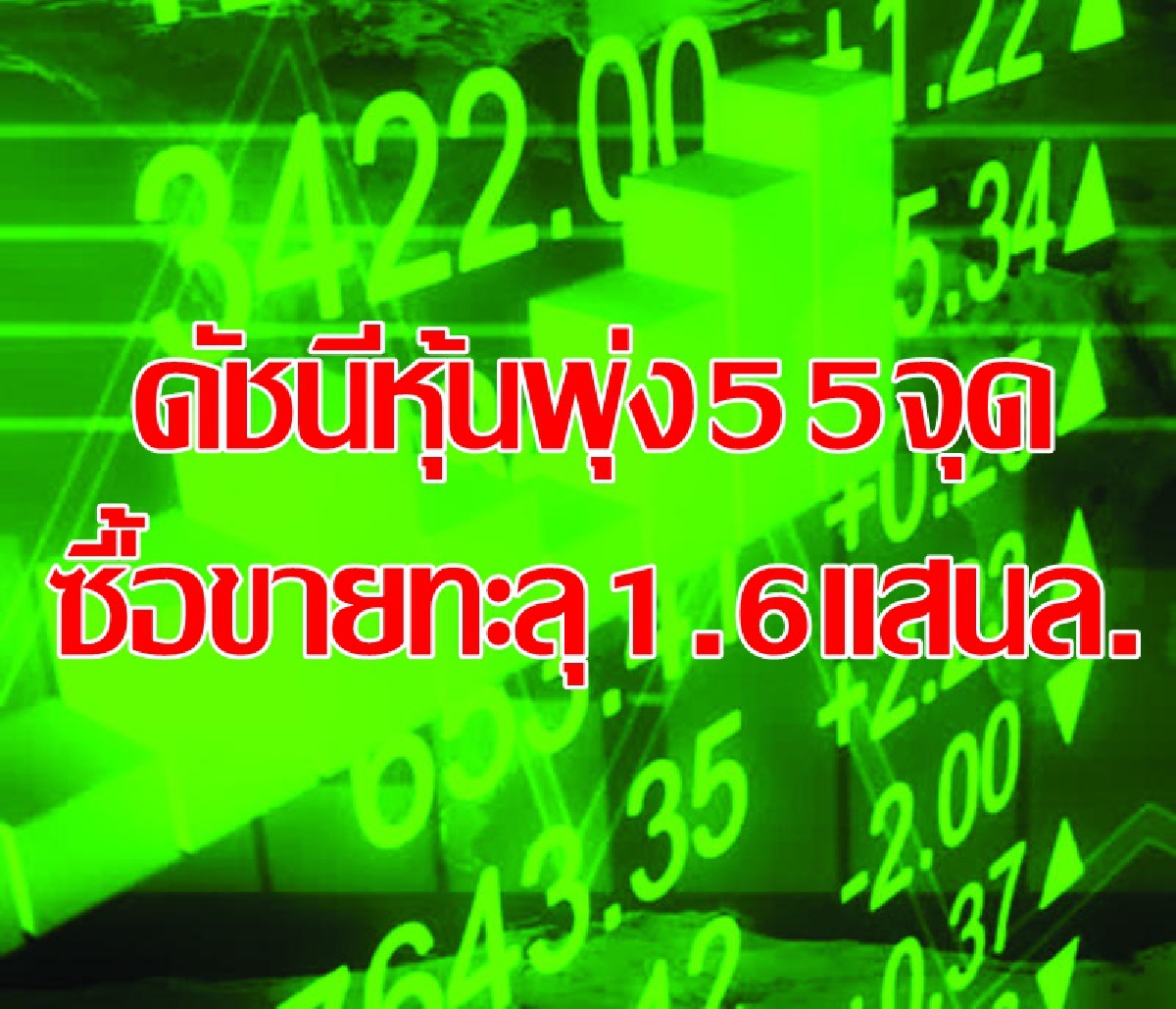 หุ้นไทยแรงสุดๆบวก55จุด ซื้อขายทะลุ1.6แสนล้าน หุ้นไทยแรงสุดๆบวก55จุด ซื้อขายทะลุ1.6แสนล้าน