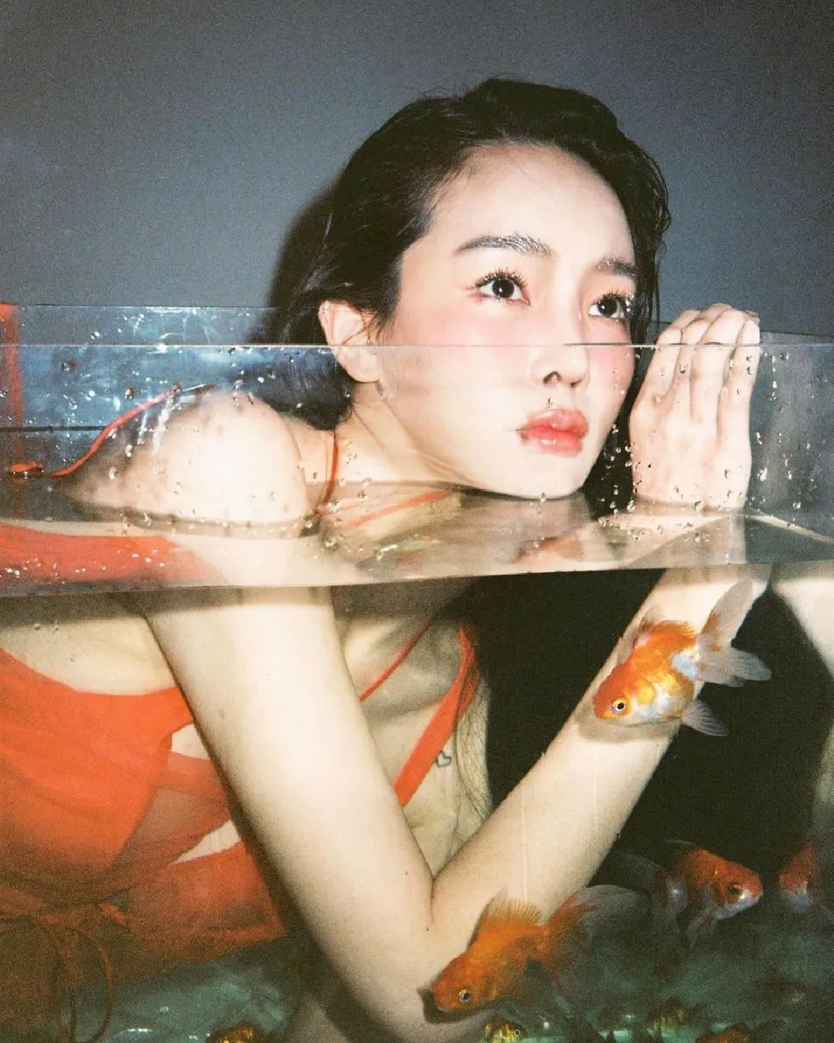 ปลาทองหนีไป!! “ปุ้มปุ้ย พรรณทิพา” กับภาพถ่ายสุดแซ่บนอนแช่น้ำในตู้ปลา