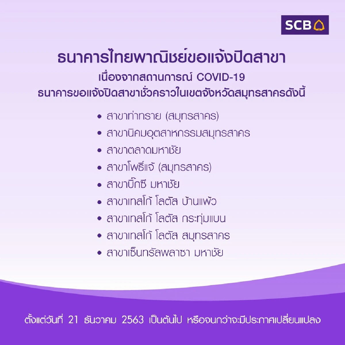 แบงก์ห่วงลูกค้าสมุทรสาคร สั่งปิดสาขายาวข้ามปี