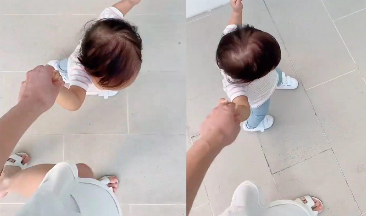 "น้องโนล่า" จูงมือคุณแม่ "เจนี่"  เดินรับอากาศดีๆ ยามเช้า