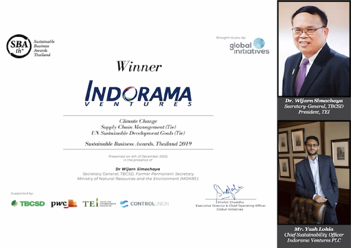 อินโดรามา เวนเจอร์ส คว้ารางวัลด้านความยั่งยืนระดับภูมิภาค Sustainable Business Awards Thailand ก้าวสู่องค์กรชั้นนำที่สร้างเศรษฐกิจยั่งยืน