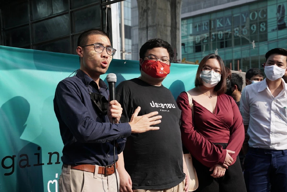 ชาวเมียนมา-กลุ่มวีโว่ชุมนุมต้านรัฐประหารหน้าสถานทูตเมียนมา