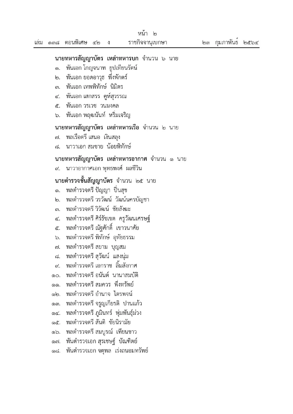 ในหลวงโปรดเกล้าฯแต่งตั้งนายทหาร-นายตำรวจราชองครักษ์34นาย