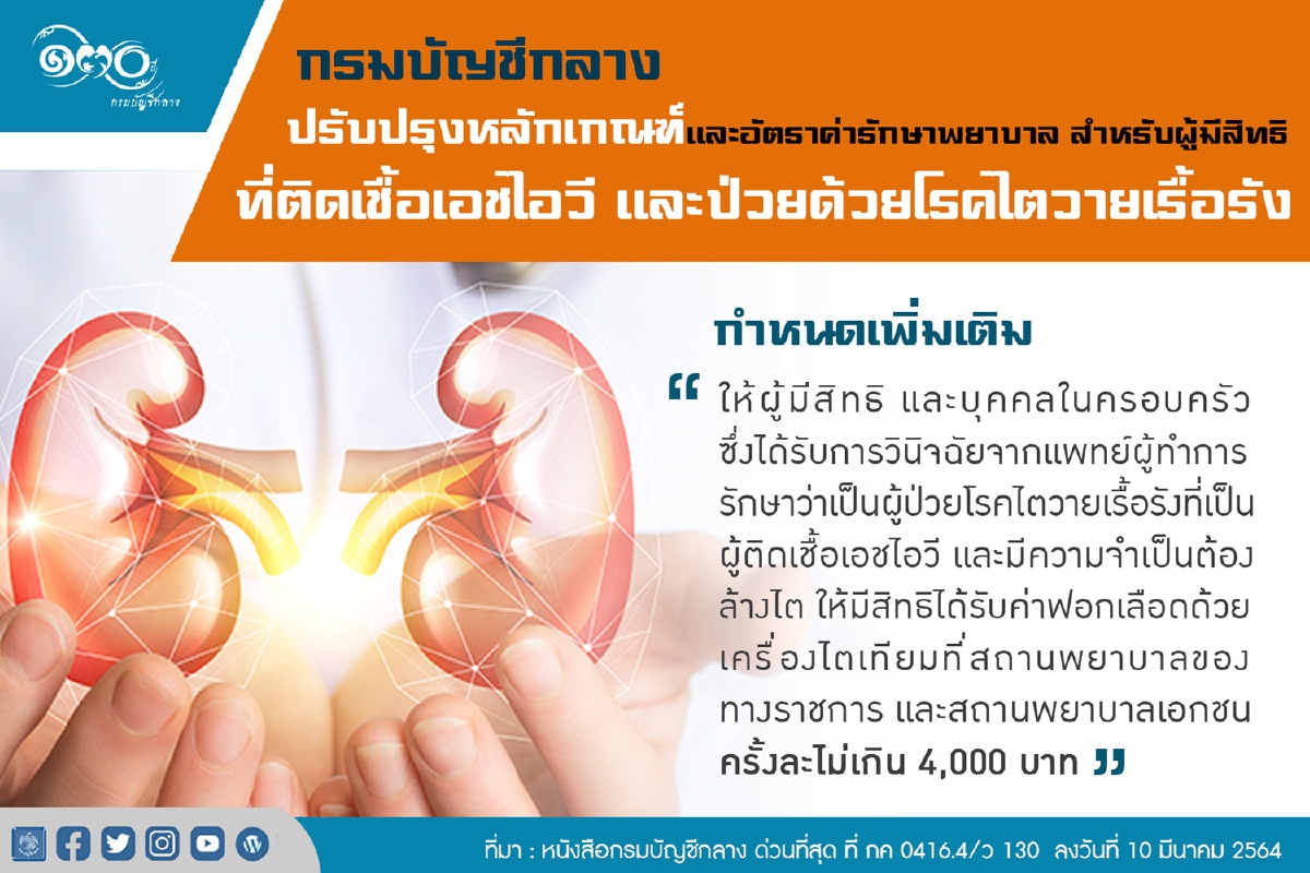 เพิ่มค่ารักษาติดเชื้อเอชไอวีและป่วยด้วยโรคไตวาย เพิ่มค่ารักษาติดเชื้อเอชไอวีและป่วยด้วยโรคไตวาย