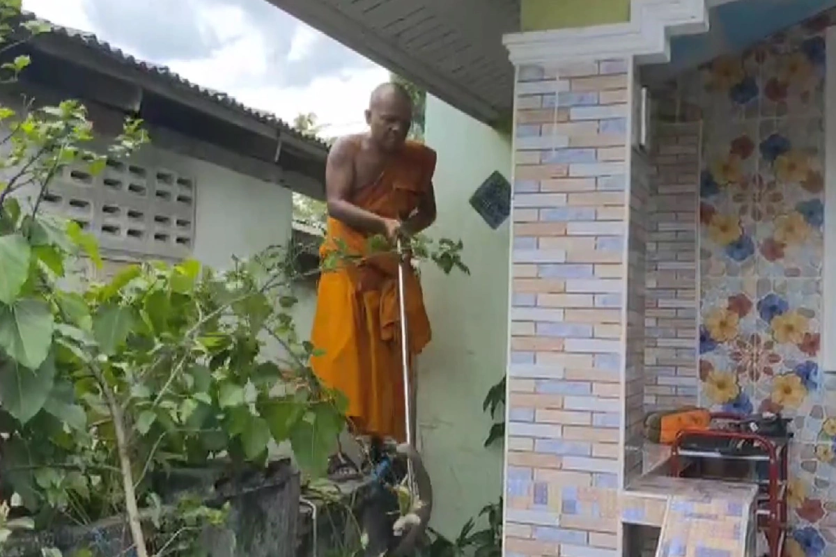 คุณพระช่วย! หลวงพี่จิตอาสานักกู้ภัยช่วยจับงูเลื้อยเข้าบ้าน