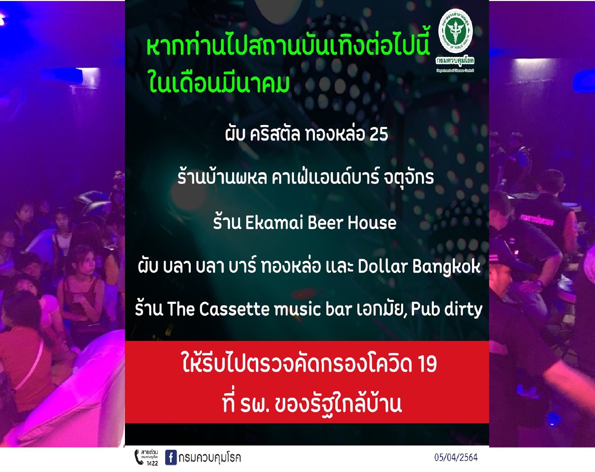 เช็คด่วน!สธ.แจ้งเตือนนักท่องราตรีใครไปเที่ยว7ผับดังไปตรวจโควิด เช็คด่วน!สธ.แจ้งเตือนนักท่องราตรีใครไปเที่ยว7ผับดังไปตรวจโควิด