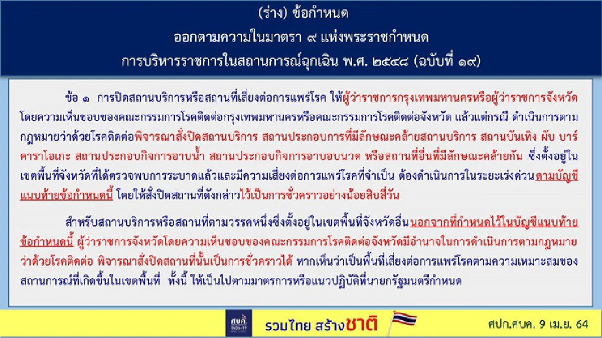 ดีเดย์ 10 เม.ย.! ศบค.ออกประกาศปิดสถานบันเทิง 41 จังหวัด 14 วัน