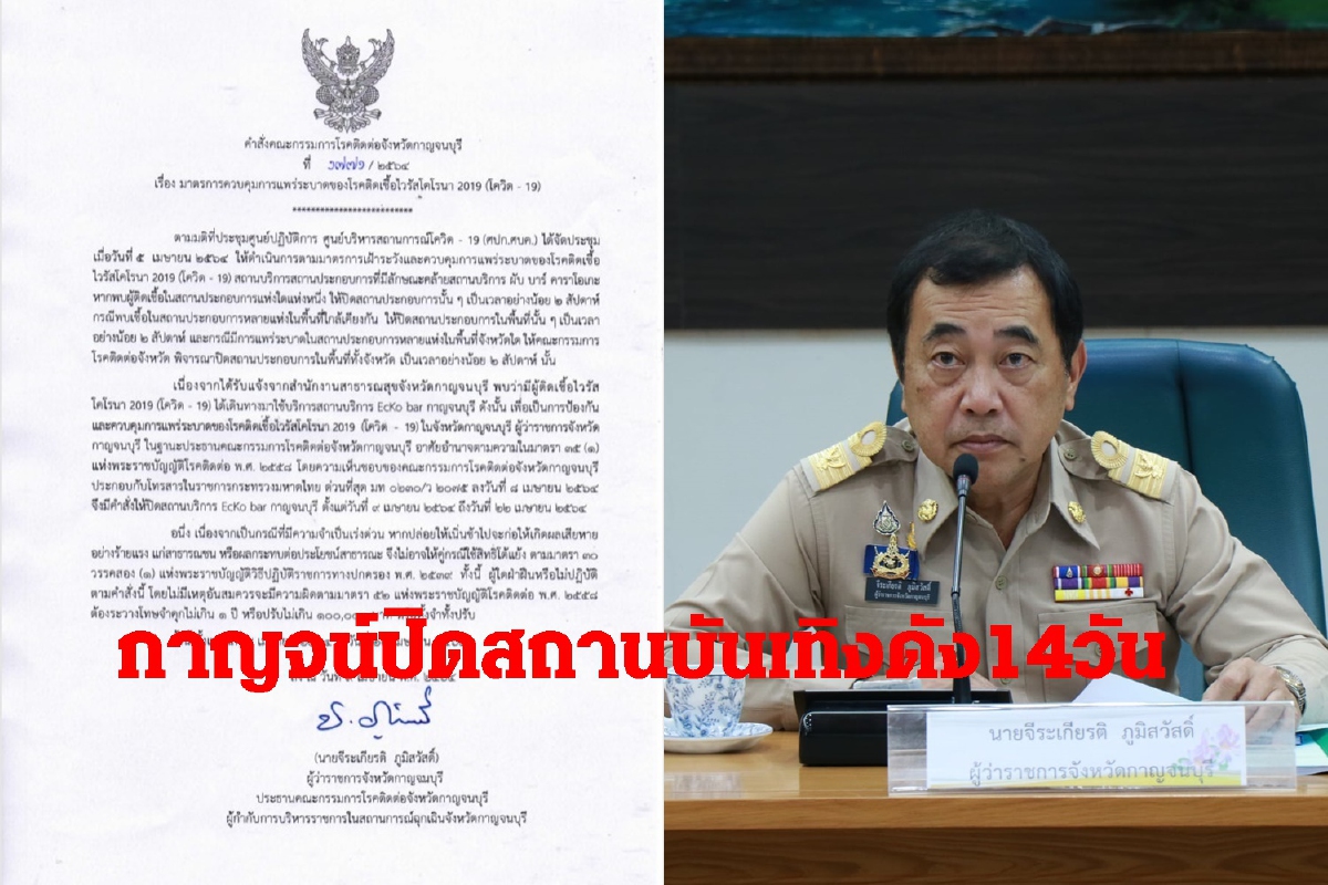 ผู้ว่าฯกาญจน์ปิดสถานบันเทิงดัง14วันพบผู้ป่วยโควิดไปเที่ยว ผู้ว่าฯกาญจน์ปิดสถานบันเทิงดัง14วันพบผู้ป่วยโควิดไปเที่ยว
