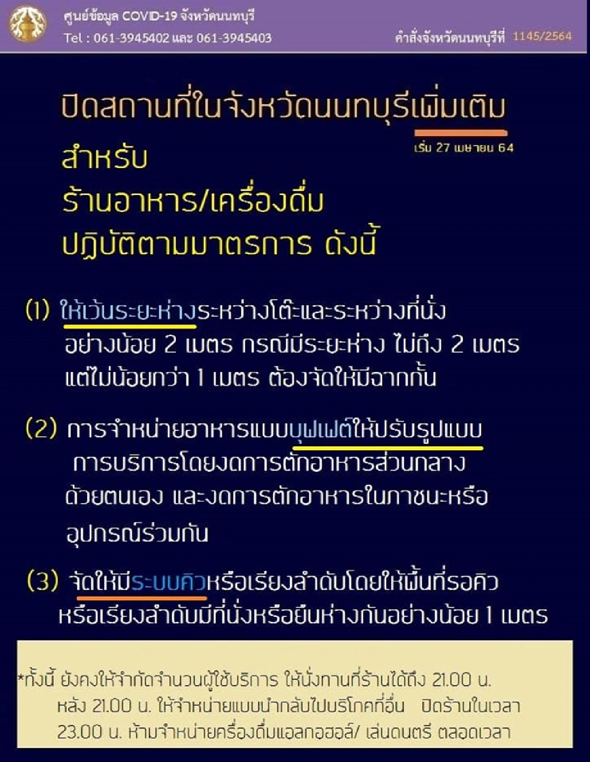 "นนทบุรี"สั่งปิดเพิ่ม 19 สถานที่ สกัดโควิด เริ่ม 27 เม.ย.นี้