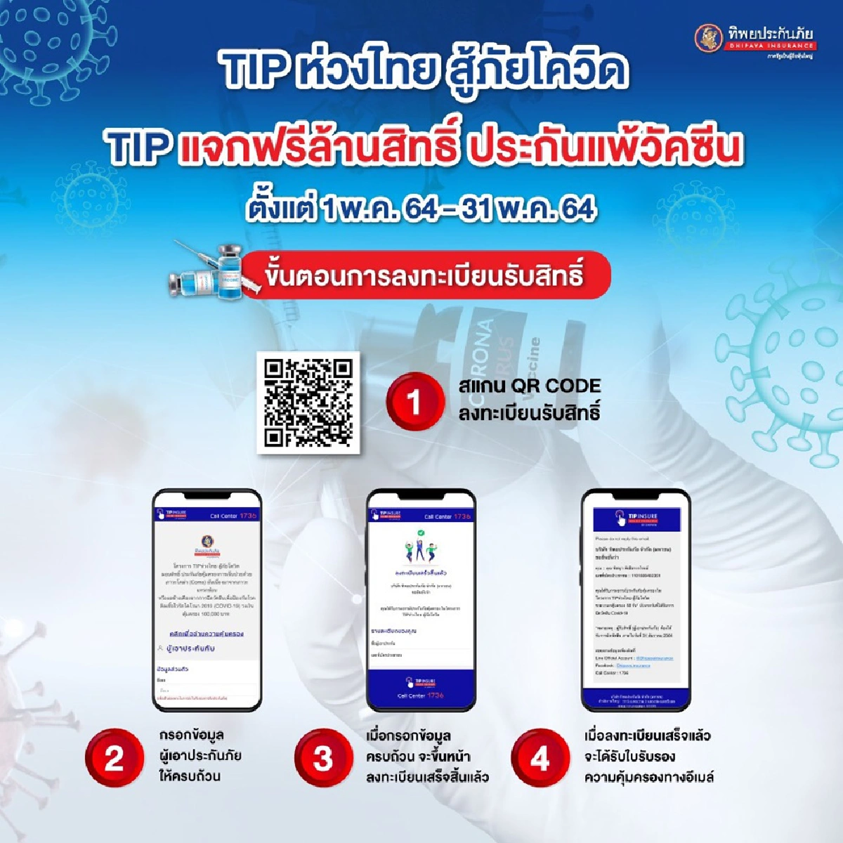 ทิพยประกันภัย ลุยแจกประกันแพ้วัคซีนโควิด