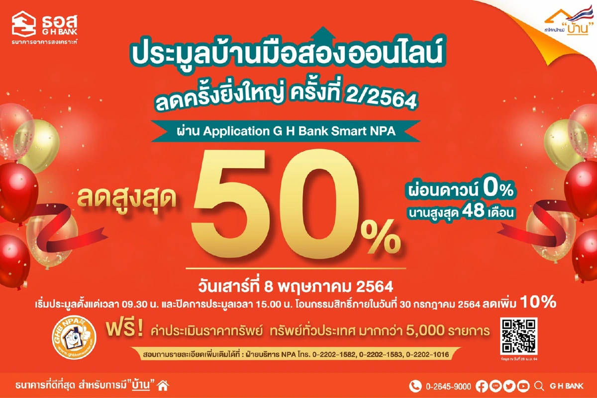 ธอส.ขนทรัพย์ NPA กว่า 5,000 รายการ เปิดประมูลออนไลน์
