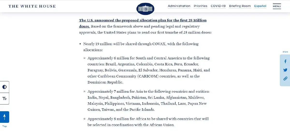 สหรัฐเผยแผนแจกวัคซีนผ่าน COVAX ไทยได้ด้วย