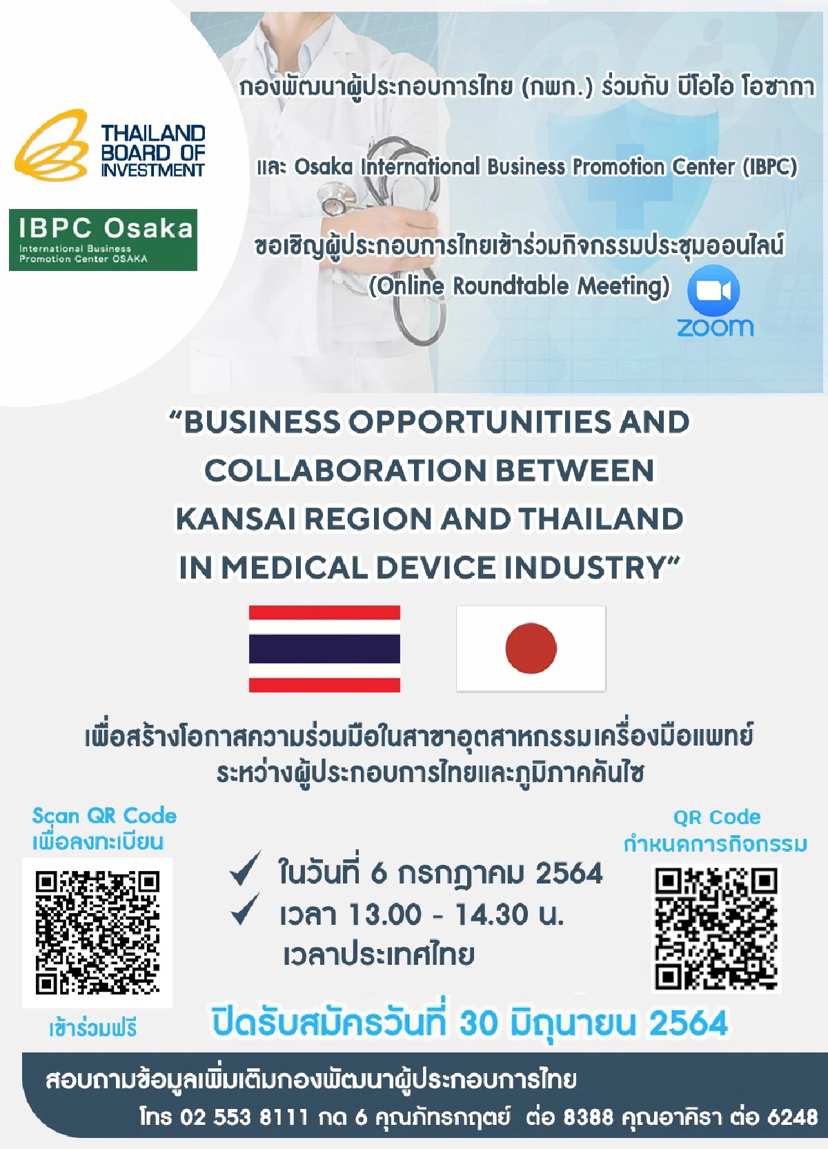 IBPC โอซากา – บีโอไอ เชิญร่วมประชุมออนไลน์ โอกาสความร่วมมืออุตฯ เครื่องมือแพทย์ ไทย – คันไซ