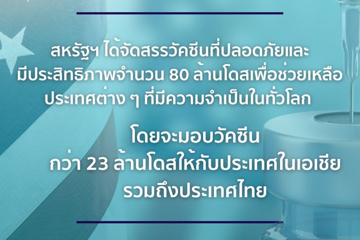 สถานทูตแถลง สหรัฐวางแผนที่จะบริจาควัคซีนให้กับไทย สถานทูตแถลง สหรัฐวางแผนที่จะบริจาควัคซีนให้กับไทย